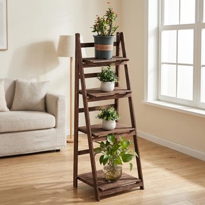 Reclaimed Sheesham Wood Decorative <b>Ladder</b> Shelf - Industrial Plant Stand Wholesale - Product Image 5