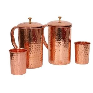 Copper <b>drink</b> set <b>jug</b> with lid and tumblers metal drinkware for water juice serving durable reusable kitchen dining - Product Image 3