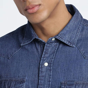 Chemise en jean pour homme à manches longues, coupe classique, couleur unie, col rabattu, respirante, style décontracté, coton délavé - Product Image 6
