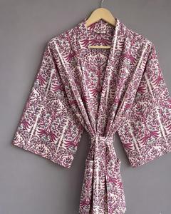 Robe Kimono en Coton Faite à la Main, Imprimée à la Main, Motifs Floraux Vintage Assortis, Robe Kimono pour Femme, Ceinturée sur le Devant, Robe Midi Décontractée - Product Image 4