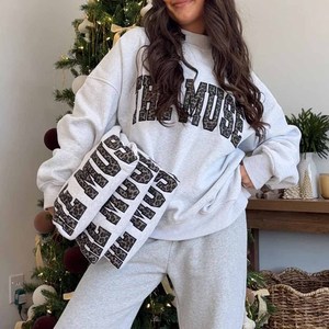 Auntie Women's Premium <b>Mock</b> <b>Neck</b> Sweatshirt Cotton Fleece Custom Embroidered Graphic Letter Casual Appare - Product Image 3