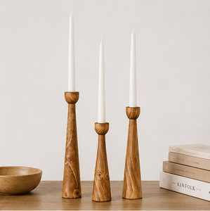 Handcrafted Mango Wood Taper Candle Holder Set Modern Scandinavian Minimalist Candlestick Stands For Home Decor And Weddings - Product Image 3