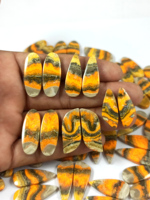 En gros, Paire de cabochons en Jaspe Abeille, pierre précieuse naturelle en cristal, forme ovale coussin, pierres lâches