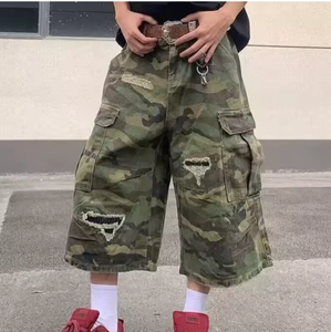Shorts en jean cargo camouflage pour homme, coupe droite déchirée, décontracté, 7 pouces, style Y2K streetwear vintage, coupe ample, mode été - Product Image 4