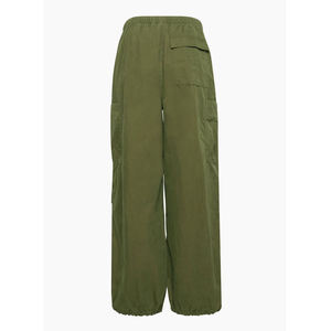 Women's High Waist Cargo Pants Solid Olive Green Loose Fit Drawstring Full Length Utility Style Spring Wear - Product Image 2