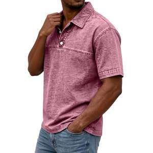 เสื้อโปโลผู้ชายสั่งทำโลโก้ขายส่ง ผ้าคอตตอน/โพลีเอสเตอร์ผสม ย้อมสีแบบแอซิดวอช ถักทอ 220 GSM เสื้อยืดโอเวอร์ไซส์ แขนสั้น สไตล์วินเทจ - Product Image 6