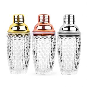 Shaker à cocktails en verre à motif quadrillé 380 ml, en acier inoxydable 18/8 durable avec passoire intégrée, outil de barman, shaker Martini Cobbler - Product Image 1