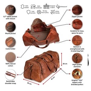 Vintage Genuine Leather Water-Resistant Sport Duffel <b>Bag</b> Large Capacity Travel Gym <b>Overnight</b> <b>Bag</b> Shoe Compartment Removable - Product Image 6