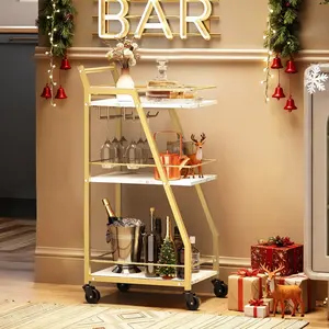 Chariot de service hôtelier en métal fait main de qualité supérieure avec roues, chariot de bar décoratif moderne en métal fait main, plaqué et sécurisé - Product Image 4
