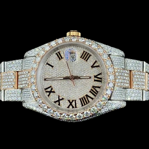 Reloj de pulsera de lujo unisex para hombre con diamantes completos, joyería hip hop, pasa el test de diamantes, moissanita, números romanos, esfera de oro blanco - Product Image 1