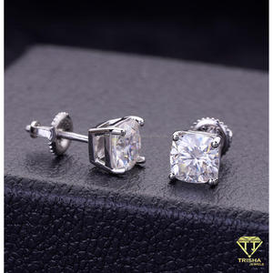 925 Sterling Silver Moissanite <b>Diamond</b> <b>Square</b> Stud <b>Earrings</b> Large Center Stone Jewelry For Wholesale Buyers - Product Image 4