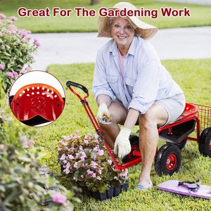 Scooter da Giardinaggio con Sedile Girevole a 360 Gradi, Manico Estensibile, Vassoio Portaoggetti e Ruote - Sedia da Giardino con Ruote - Product Image 5