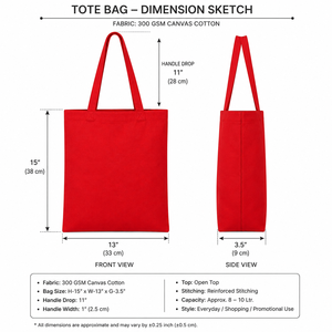 Red Canvas <b>Tote</b> Bag 15x13x3.5 Inch Open Top Everyday Use Solid Color Reinforced Stitching - Product Image 2