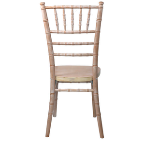 Chaise Chiavari en bois style bambou avec cadre à profil tourné (fini chaux blanche) et coussin de siège rembourré en tissu ivoire - Product Image 4
