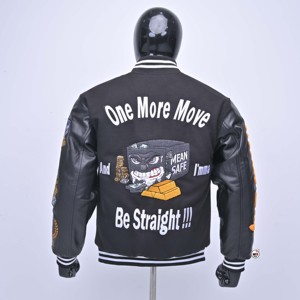 Mean Safe <b>Men's</b> PU <b>Leather</b> Varsity <b>Jacket</b> Embroidered Lettering Streetwear Winter Turn-down Collar Regular Fit Quick Dry - Product Image 2