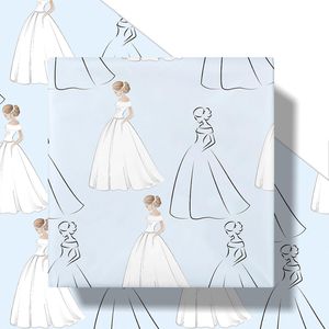 Elegante Carta da Regalo con Illustrazione di Sposa, Design Abiti da Sposa, Carta da Imballaggio Mini in Rotolo Azzurro per Confezioni Nuziali - Product Image 3
