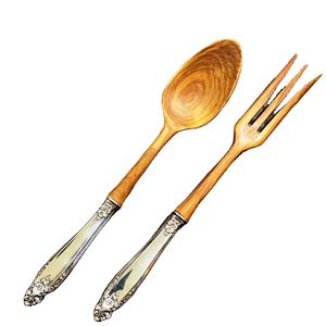 Ensemble de serveurs à salade avec manche en résine, ensemble d'outils de cuisine en bois de mangue d'acacia naturel disponible en Inde - Product Image 1