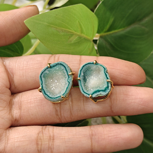 Authentic green geode druzy stud <b>earring</b> prong setting <b>post</b> back <b>earring</b> crystallize raw geode druzy agate <b>earring</b> for women - Product Image 2