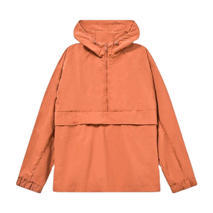 <b>Men's</b> Orange Hooded <b>Half</b>-<b>Zip</b> Windbreaker <b>Jacket</b> Waterproof Casual Loose Fit Polyester Outerwear - Product Image 2