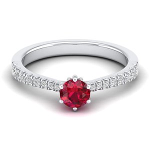 แหวนหมั้นเพชรพลอยทับทิมทรงกลมขนาด 0.5 กะรัต รุ่น REYES สำหรับผู้หญิง ได้รับการรับรองจาก GRA แหวนทองคำขาว 14K ประดับเพชรโมอิสซาไนต์ - Product Image 5