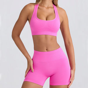 Conjunto Deportivo para Mujer, Sujetador Deportivo y Pantalones Cortos de Yoga con Patrón Sólido, Secado Rápido, Transpirable, Ropa de Gimnasio, Tallas Grandes, Precio Económico al por Mayor - Product Image 6