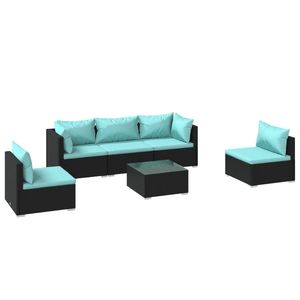 Set da salotto in 6 pezzi in Poly Rattan nero con cuscini per uso giardino - Product Image 2