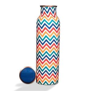 Botella de Agua de Cobre con Diseño de Chevron Arcoíris, Patrón Zigzag Colorido, Botella de Bebida Reutilizable de Diseño Geométrico Moderno - Product Image 1