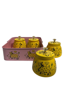 Panier de rangement rectangulaire rose avec poignée, 4 pots jaunes, motif vache mignon pour l'organisation de la cuisine - Product Image 4