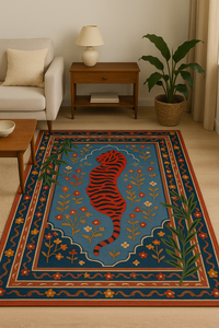 Tapis en laine fait main motif tigre moderne, design animal audacieux inspiré de la jungle féroce, personnalisé pour la maison et les zones de pique-nique, Inde - Product Image 5