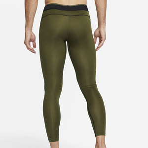 <b>Men</b> Full Length <b>Compression</b> <b>Leggings</b> Solid Olive Green Spandex Nylon Elastic Waistband - Product Image 2