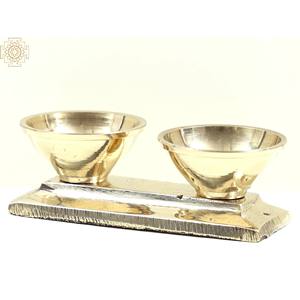 Handmade 3\" Brass Vibuthi and Kumkum Stand <b>Set</b> Indian Metal <b>Vases</b> - Product Image 3