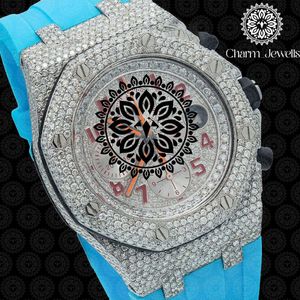 Charm Jewells Luxury Men's Watch 40mm Stainless Steel Case Diamond Encrusted Silicone Band Analog Mechanical <b>Chronograph</b> Auto - Product Image 3