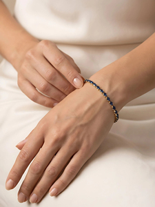 สร้อยข้อมือเทนนิสสีน้ำเงินมิดไนท์แซฟไฟร์ _ สร้อยข้อมือทองคำป้องกันการหมองสำหรับผู้หญิง - Product Image 2