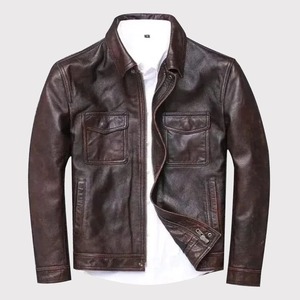 เสื้อแจ็คเก็ตหนังสีน้ำตาลสำหรับผู้ชาย - Product Image 1