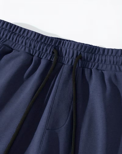 Men's Solid Navy Blue Quick Dry Breathable Lace Elastic Waist Casual Mid Waist Shorts with Pockets Woven Polyester - Product Image 3