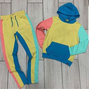 Conjunto Deportivo de Invierno para Hombre, Colorido, con Parches, 100% Algodón, Sudadera con Capucha y Pantalones Jogger, Dos Piezas, Ropa Deportiva Informal a la Moda - Product Image 4