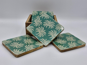 Tapis en bois vintage à motif feuille de palmier, réutilisables, résistants à la chaleur, écologiques, vert, jaune, turquoise, accessoires de table NEHA ENTERPRISES - Product Image 2