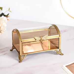 Vintage Brass <b>Glass</b> Luxury Jewelry <b>Box</b> Rectangular Etched <b>Glass</b> Customizable Trinket Storage <b>Box</b> with Lid - Product Image 3