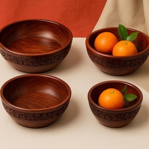 Handcrafted Sheesham <b>Wood</b> Serving Bowl with Brass Inlay | Wholesale Manufacturer - Product Image 1