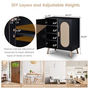 FCH scarpiera verticale a 2 porte pannello truciolare in plastica con struttura in Rattan nero originale in legno con superficie in Rattan scatole da scarpe organizzatori - Product Image 2