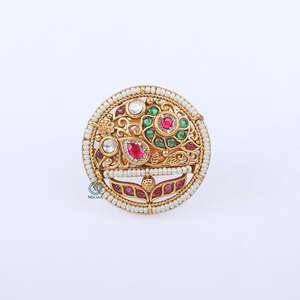 Pragya Antique Designer Vintage Gemstone <b>Ring</b>-<b>24K</b> <b>Gold</b> Plated Steel Pave Setting - Product Image 5