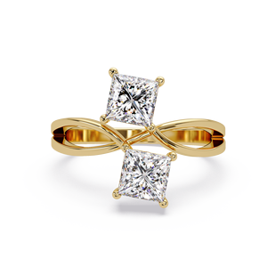 Anillos de Lujo de Oro Amarillo de 14K con Dos Diamantes Cultivados en Laboratorio de Corte Princesa de 1.40 Quilates TW para Mujer, Joyería Fina Personalizada, Anillos Cruzados - Product Image 2