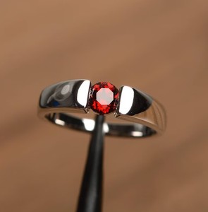 Red Garnet <b>Ring</b> 925 Sterling <b>Silver</b> Handmade Red Gemstone Solitaire <b>Ring</b> Minimalist Vintage Statement Jewelry for <b>Men</b> & Women - Product Image 1