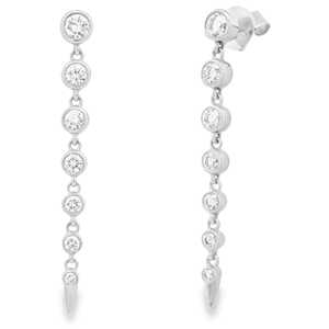 Boucles d'oreilles pendantes minimalistes en or massif 14 carats avec diamant de laboratoire taille ronde serti clos, étincelantes, pour mariage, bijoux fins, vente en gros - Product Image 3