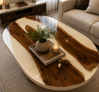 Table basse ovale moderne en noyer et résine époxy, table rivière en résine, pièce maîtresse de luxe pour salon, mobilier artisanal