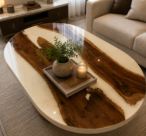 Modern Walnut <b>Epoxy</b> <b>Coffee</b> <b>Table</b> Oval Resin River <b>Table</b> Luxury Living Room Centerpiece Handmade Furniture - Product Image 4