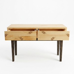 2 Drawer <b>Console</b> <b>Table</b> Leaf Motif Details Dark Tapered Legs Natural Solid Wood Entryway Sofa Side <b>Storage</b> <b>Table</b> Home Furniture - Product Image 1