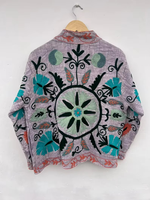 Veste Suzani brodée de fleurs TNT |   Manteau réversible en coton biologique écologique pour l'hiver, taille plus |   Cadeau vintage pour elle