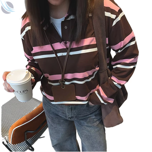Breathable wholesale Women's <b>Polo</b> Shirt Long Sleeve Casual Knitted Cotton <b>Top</b> Brown Pink <b>White</b> Pattern Regular Length - Product Image 1