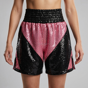 Custom <b>Sequin</b> Men Muay Thai Shorts Pink Black Glitter Kickboxing Trunks Wholesale Custom Logo Shiny MMA Fighting Shorts - Product Image 3